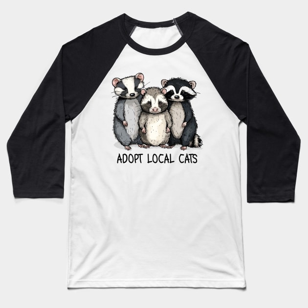 Adopt Local Cats Funny Animals Baseball T-Shirt by Salsa Graphics